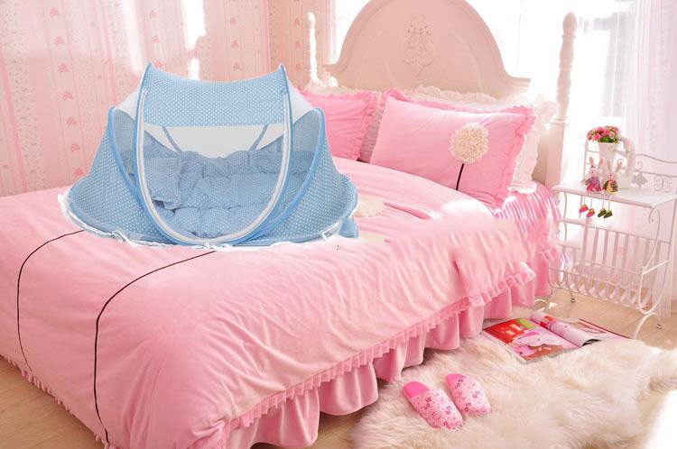 Foldable Baby Bed Net With Pillow Net 2pieces Set Blue and Pink detail view