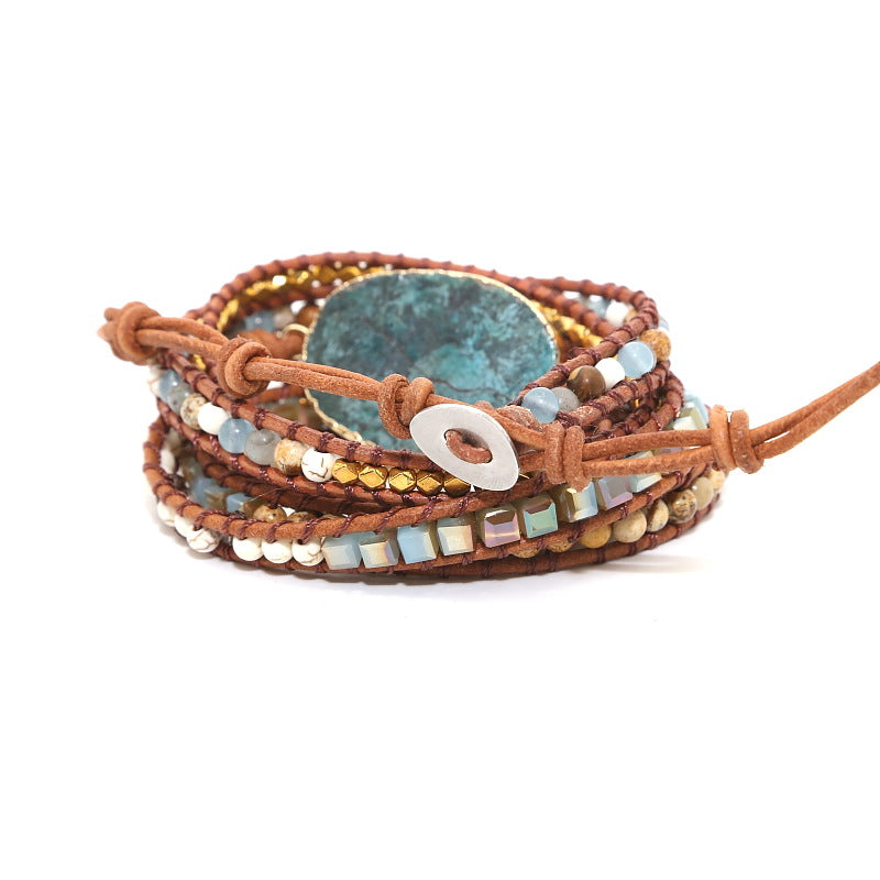 Natural Agate Stone Bead Bracelet - Handmade Gemstone Jewelry detail view