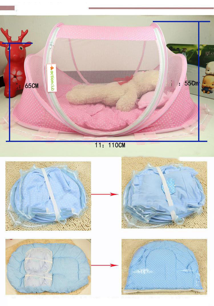 Foldable Baby Bed Net With Pillow Net 2pieces Set Pink Boat product image