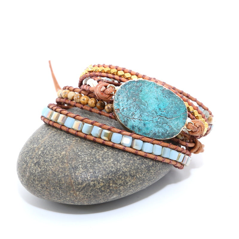 Natural Agate Stone Bead Bracelet - Handmade Gemstone Jewelry close-up