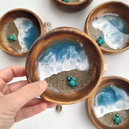 Handmade Marine Bowl Ornament - Resin Ocean Artwork Decoration front view