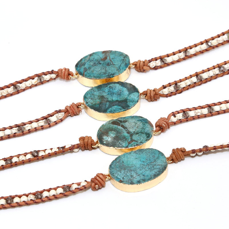 Natural Agate Stone Bead Bracelet - Handmade Gemstone Jewelry product image