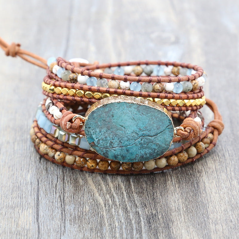 Natural Agate Stone Bead Bracelet - Handmade Gemstone Jewelry side view
