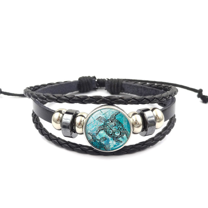 Handmade Multi-Layer Woven Bracelet - Ocean Inspired Leather Jewelry front view
