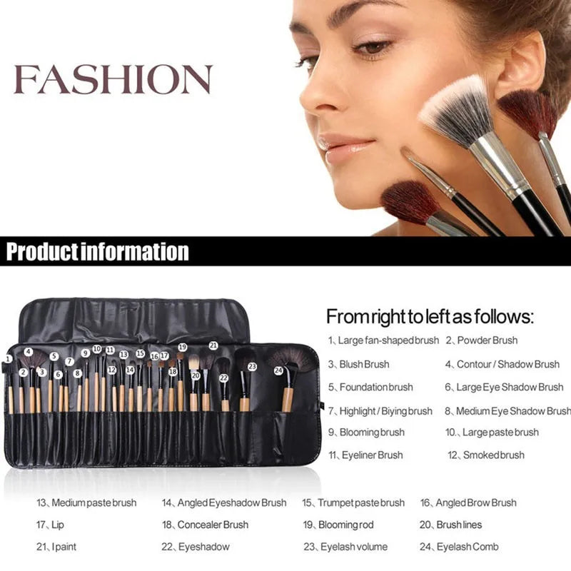 24-Piece Professional Makeup Brush Set – Synthetic Hair Brushes with PU Gift Bag