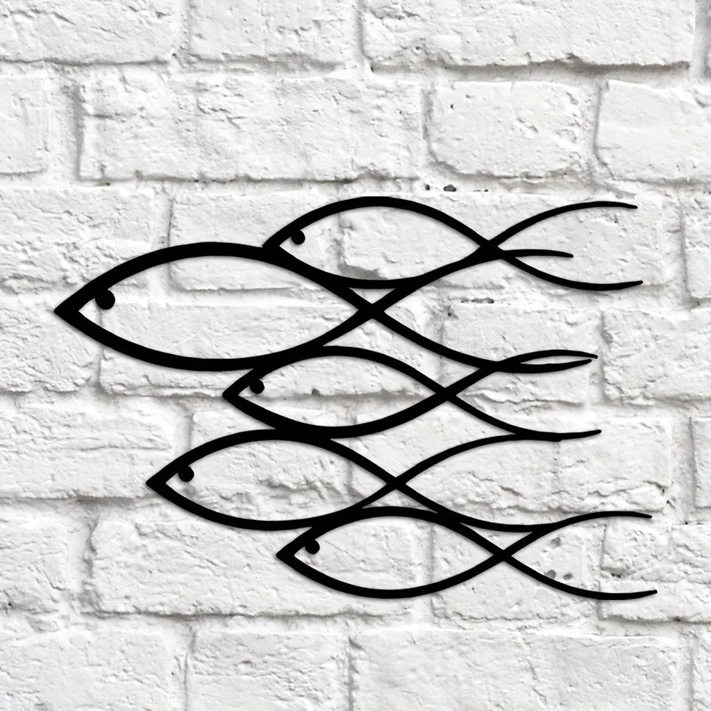 Nautical Metal Fish Wall Art - School of Fish Wall Decor close-up