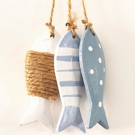 Wooden Fish Wall Hanging - Hand Carved Mediterranean Decor front view