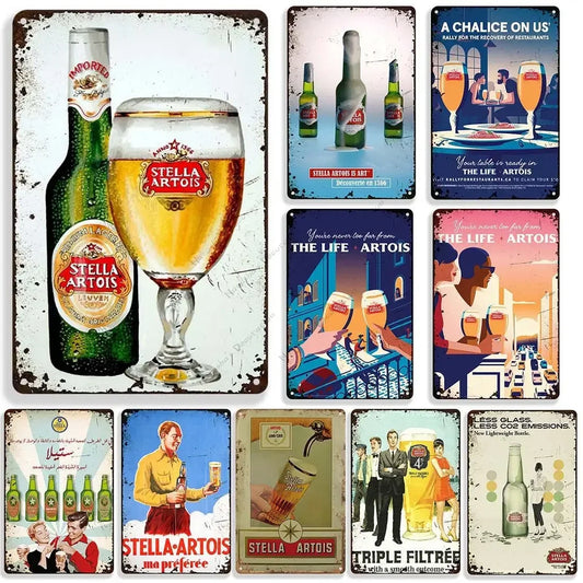 Stella Artois Decorative Plate Wall Decor Beer Metal Signs Wall Plate Vintage Metal Tin Sign Industrial Decor Home Bar Tin Sign front view