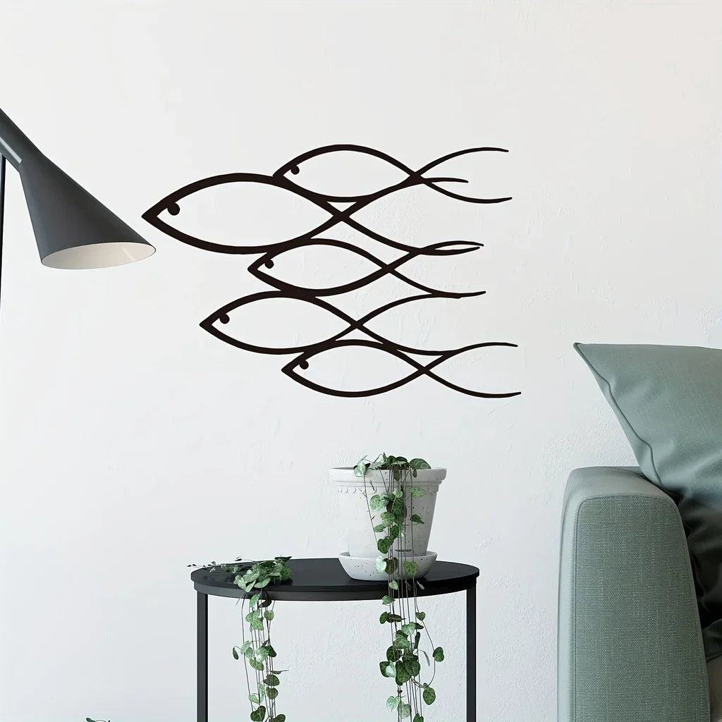 Nautical Metal Fish Wall Art - School of Fish Wall Decor front view
