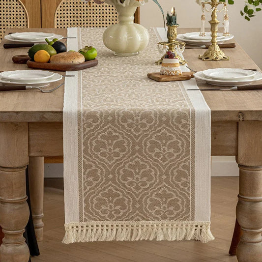 Nordic Geometric Table Runner - Waterproof with Tassels front view