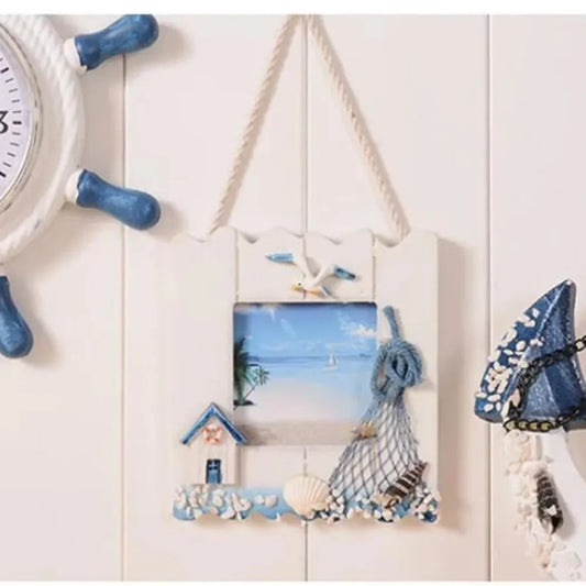 Nautical Hanging Picture Frame - Vintage Wood Photo Frame front view