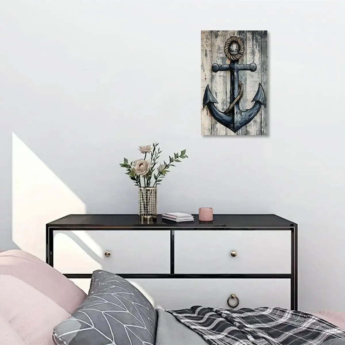 Nautical Canvas Wall Art - Lighthouse Anchor Compass Poster 8x12" detail view