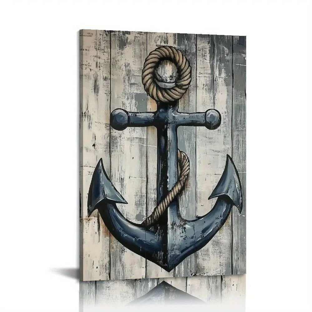 Nautical Canvas Wall Art - Lighthouse Anchor Compass Poster 8x12" front view