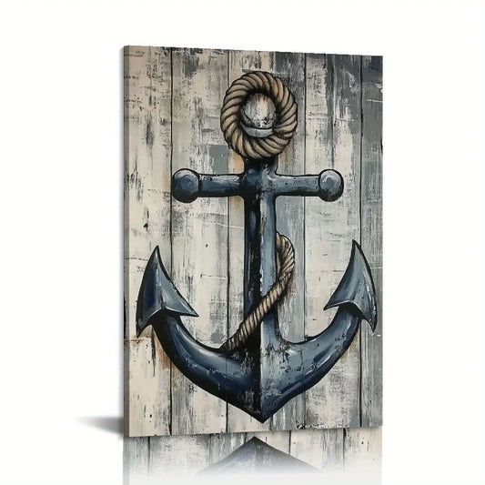 Nautical Canvas Wall Art - Lighthouse Anchor Compass Poster 8x12" front view
