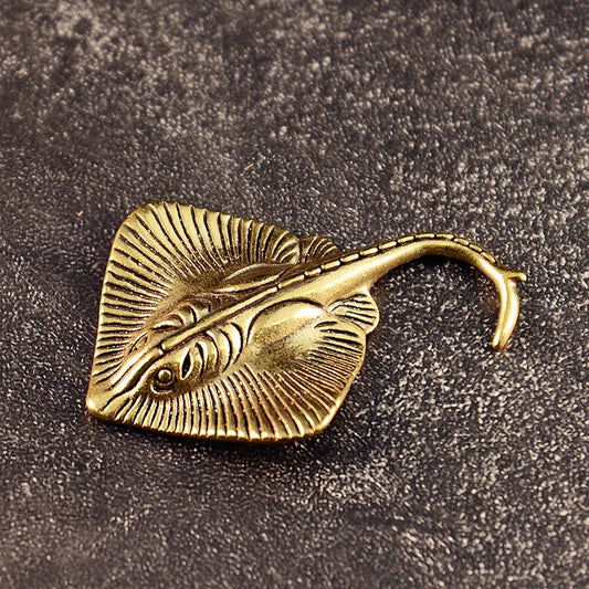 Brass Manta Ray Figurine - Ocean Animal Desk Decor front view
