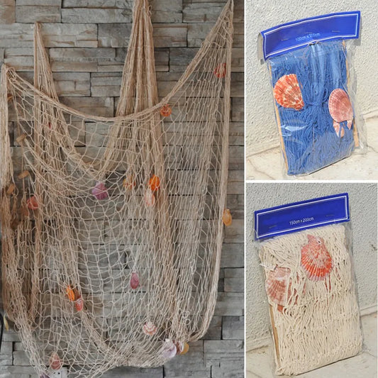 Decorative Fish Net Wall Hanging - Nautical Party Decor 39"x79" front view