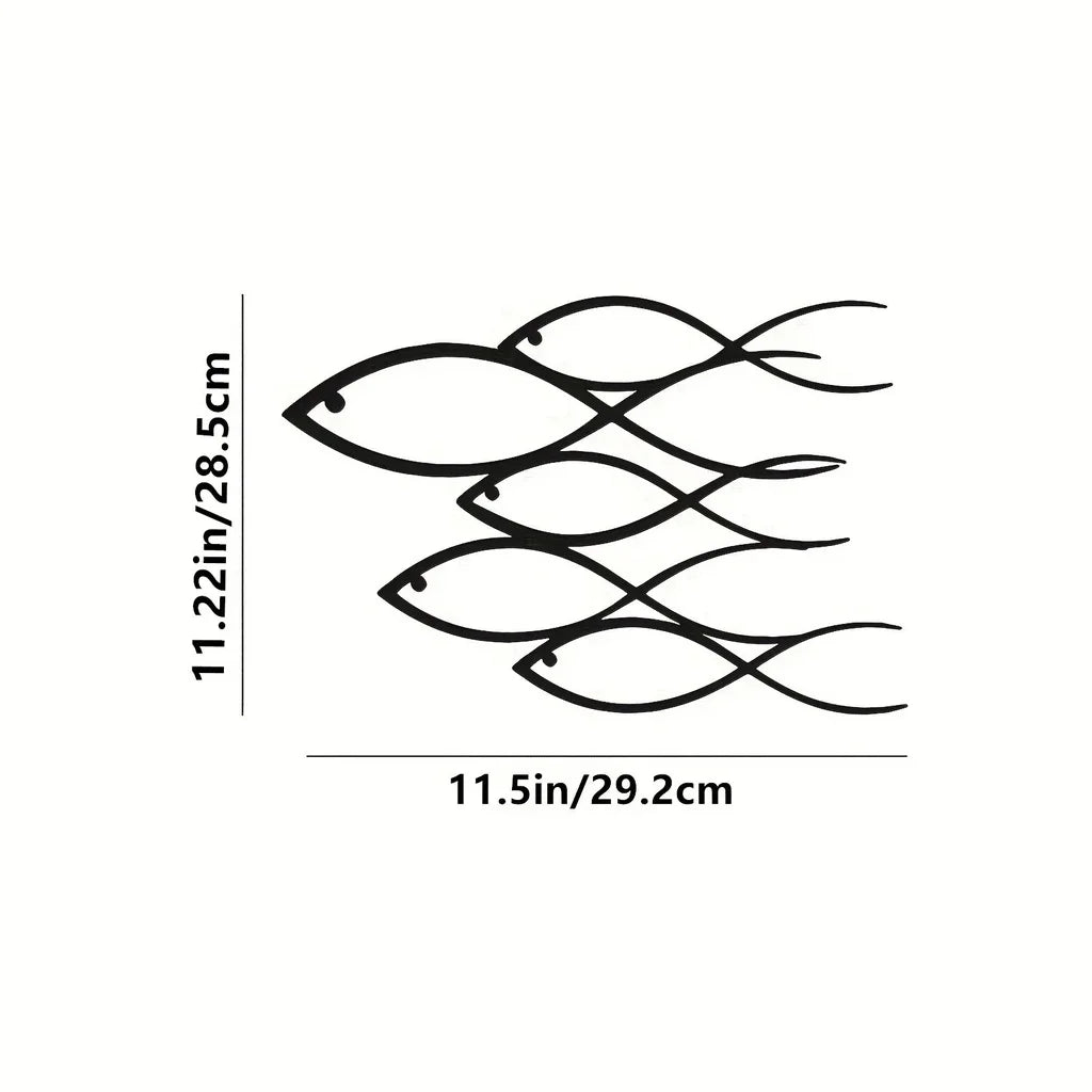 Nautical Metal Fish Wall Art - School of Fish Wall Decor detail view