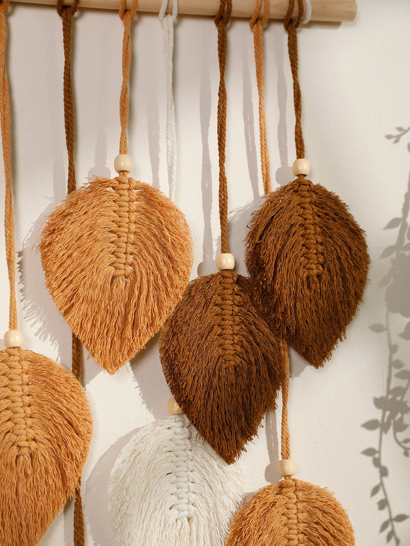 Handmade Leaf Macrame Wall Tapestry - Boho Wall Hanging side view