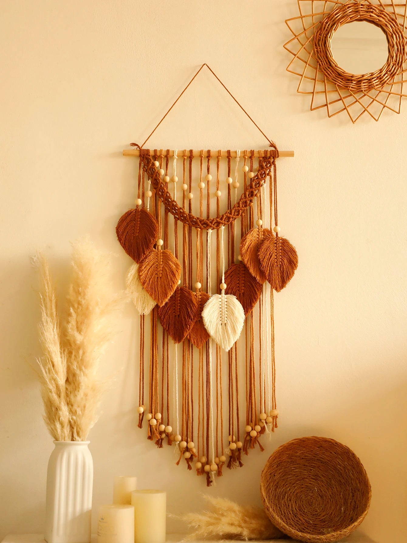 Handmade Leaf Macrame Wall Tapestry - Boho Wall Hanging product image