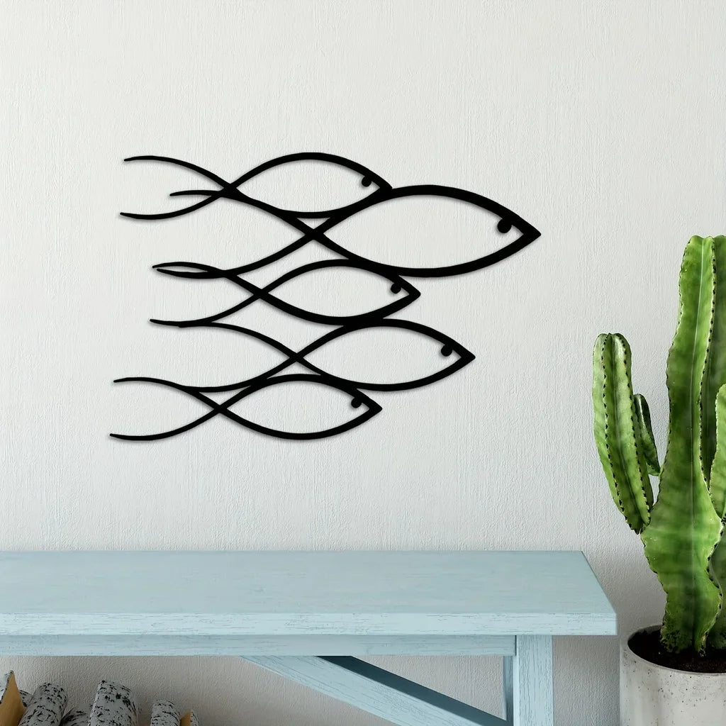 Nautical Metal Fish Wall Art - School of Fish Wall Decor side view