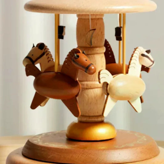 Wooden Carousel Music Box Ornaments Rotatable Hand-cranked Music Box DIY Handmade Birthday Christmas Gift Children’s Toys Default Title front view