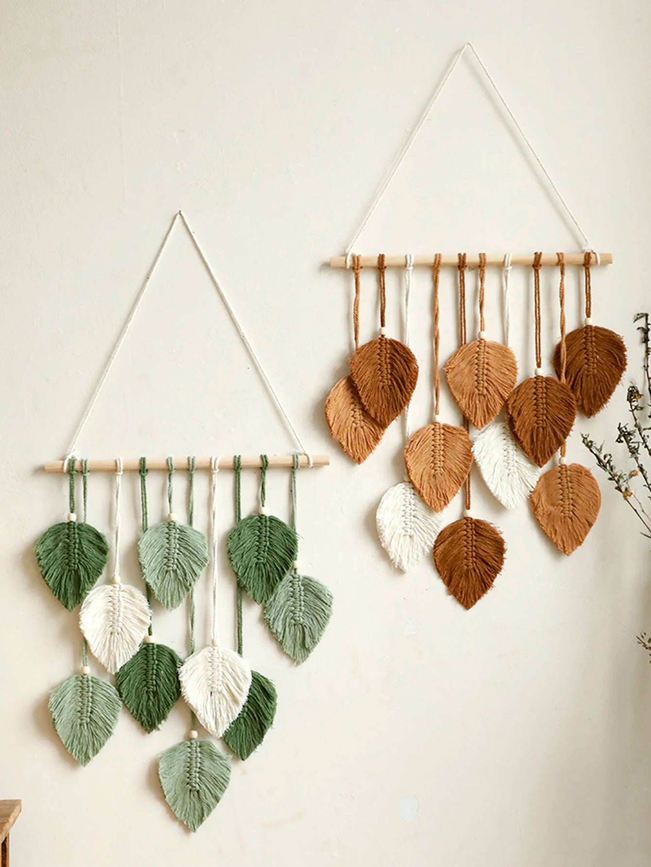 Handmade Leaf Macrame Wall Tapestry - Boho Wall Hanging front view
