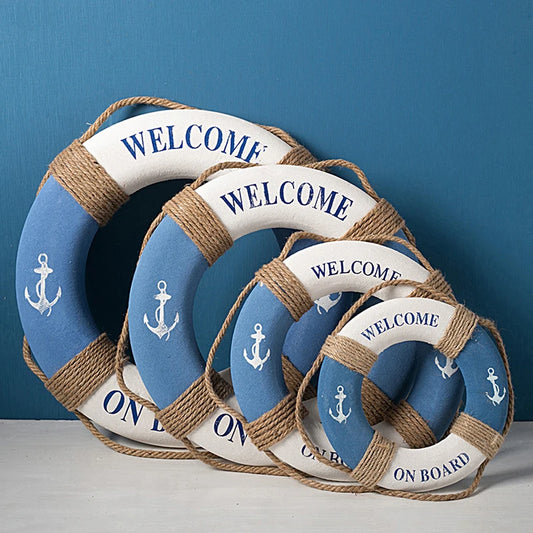 Nautical Life Buoy Wall Decoration - Mediterranean Style Life Ring front view