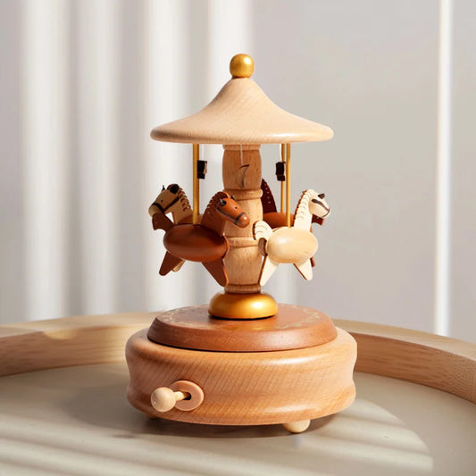 Wooden Carousel Music Box Ornaments Rotatable Hand-cranked Music Box DIY Handmade Birthday Christmas Gift Children’s Toys Default Title front view