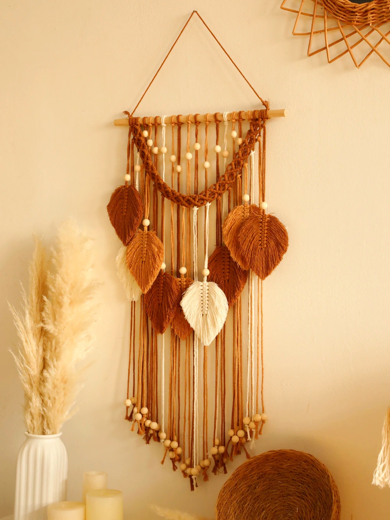 Handmade Leaf Macrame Wall Tapestry - Boho Wall Hanging product image