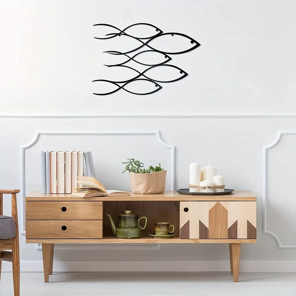 Nautical Metal Fish Wall Art - School of Fish Wall Decor product image