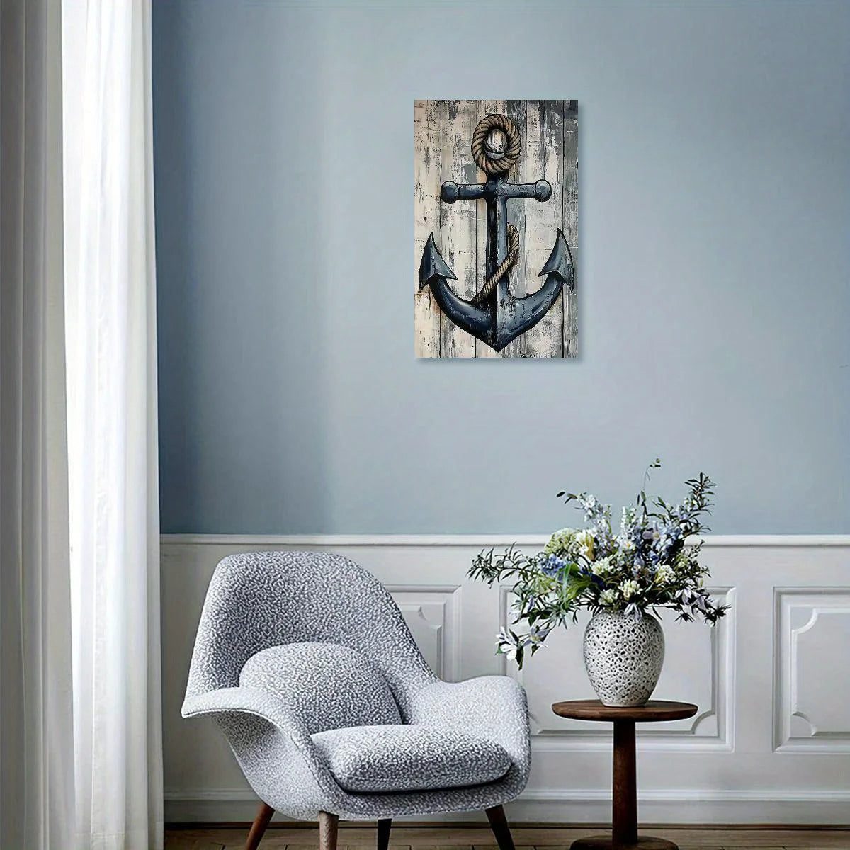 Nautical Canvas Wall Art - Lighthouse Anchor Compass Poster 8x12" side view