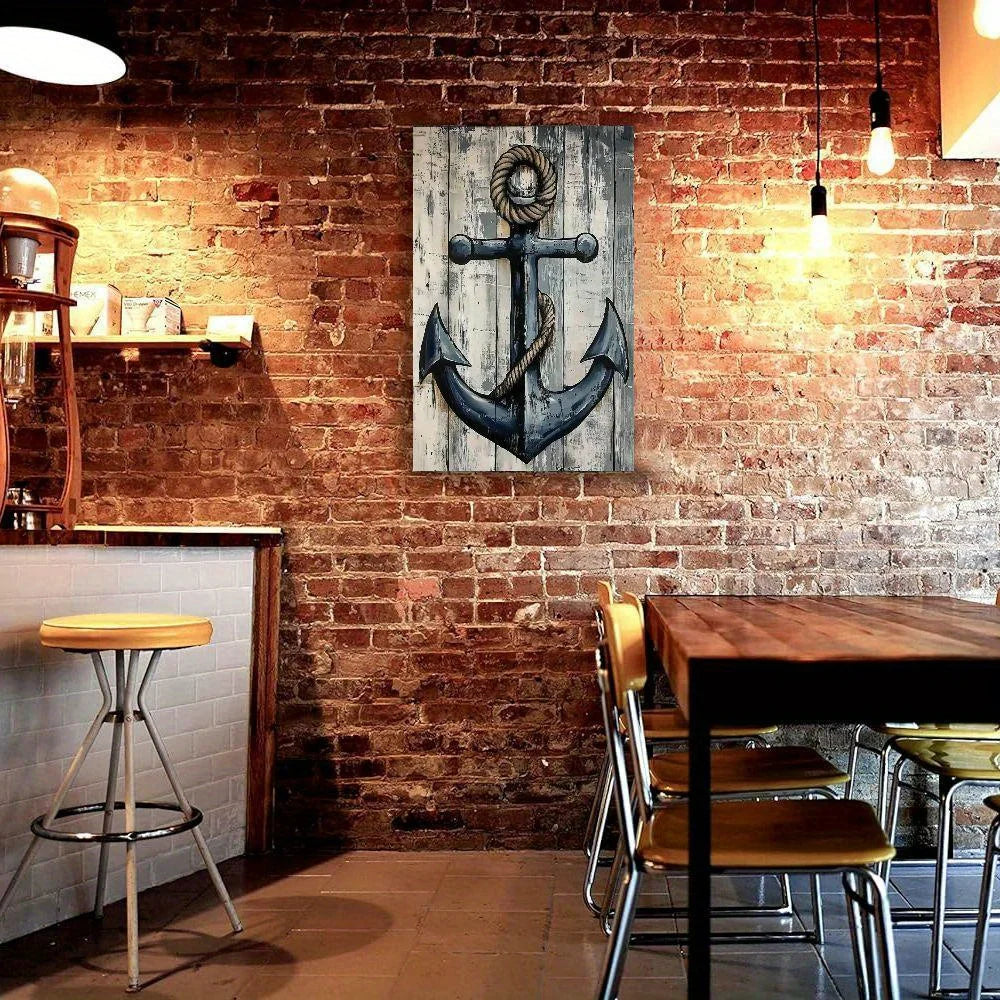 Nautical Canvas Wall Art - Lighthouse Anchor Compass Poster 8x12" product image