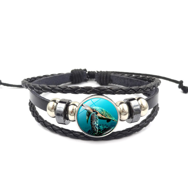 Handmade Multi-Layer Woven Bracelet - Ocean Inspired Leather Jewelry close-up