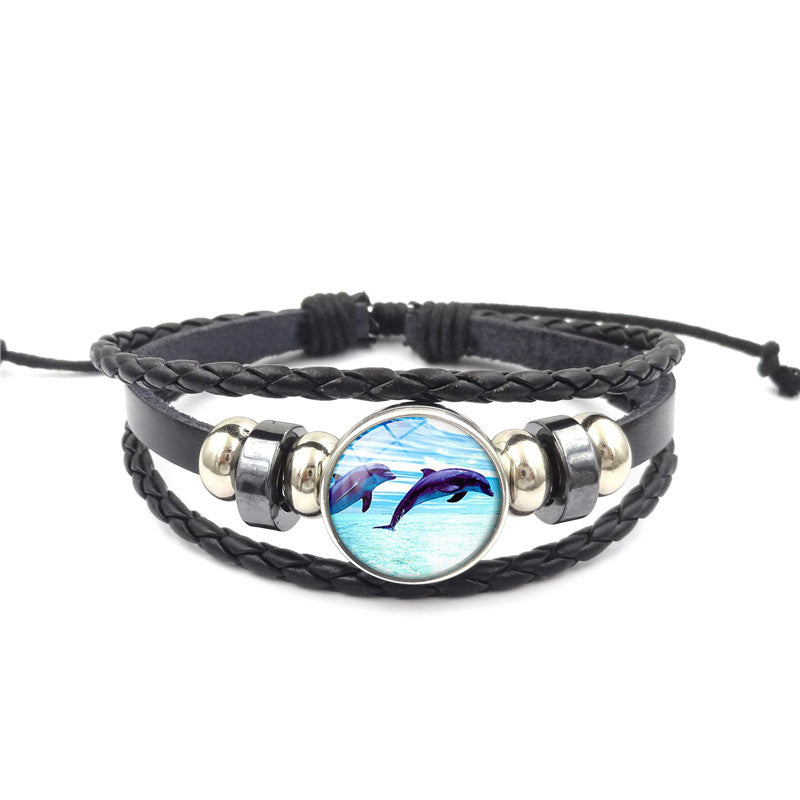 Handmade Multi-Layer Woven Bracelet - Ocean Inspired Leather Jewelry side view