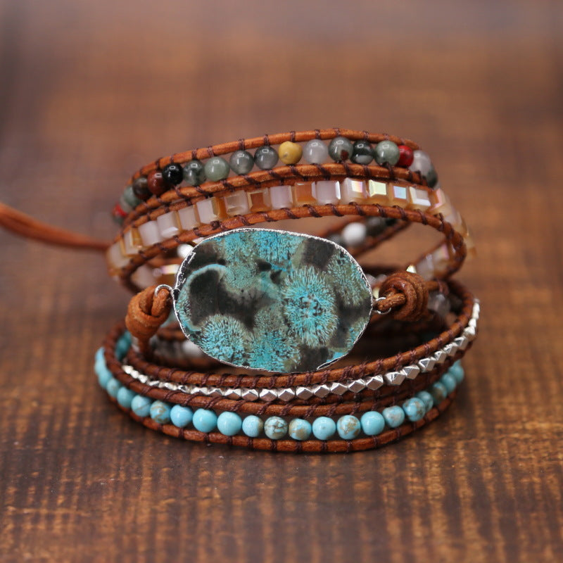 Natural Agate Stone Bead Bracelet - Handmade Gemstone Jewelry product image